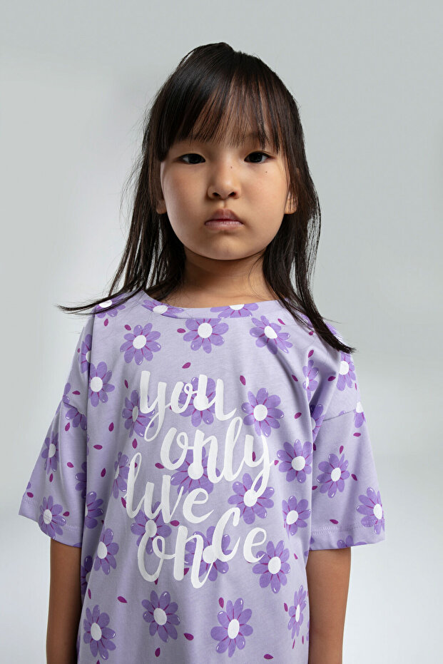 Kız Çocuk Mor Şort Takım - 3