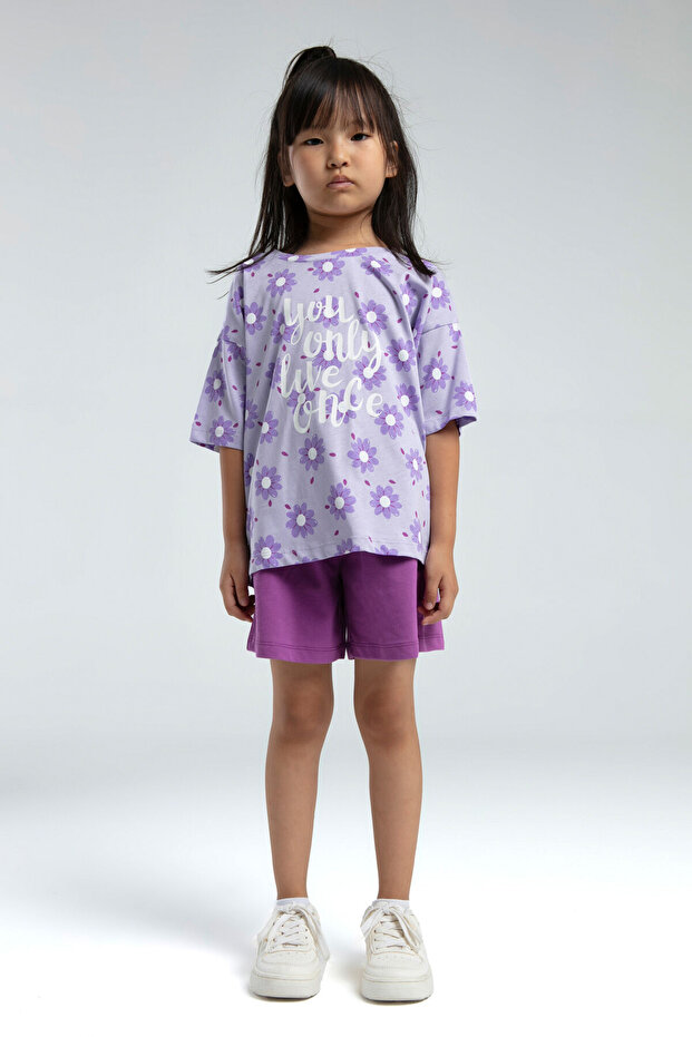 Kız Çocuk Mor Şort Takım - 1