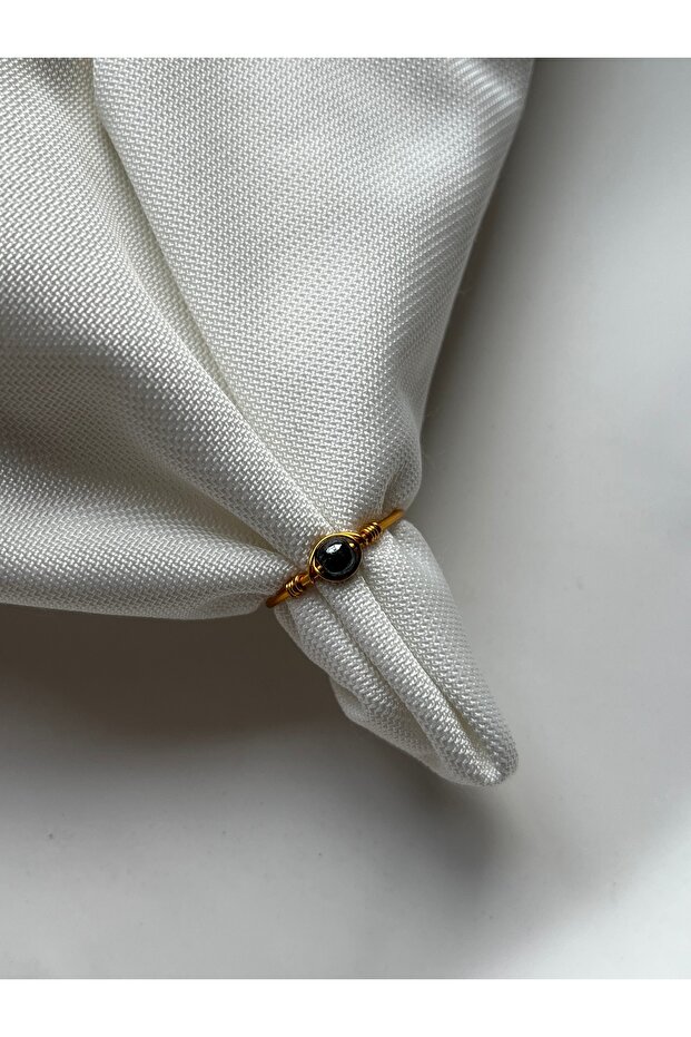 Minimal Hematite Stone Adjustable Gold Wire Ring