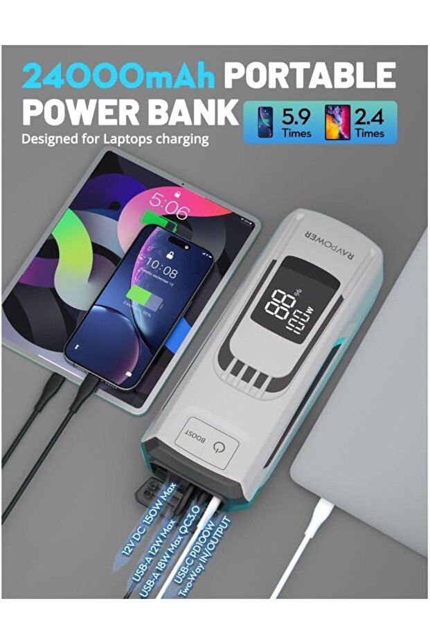 3-in-1 Jump Starter with 24000mAh Power Bank & LED Flashlight, PB1227 - 5