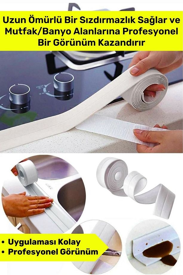 2 Adet Duş Pvc Lavabo Küvet Tezgah Banyo Mutfak Pencere 3,2 Mt Su Geçirmez Sızdırmaz Yalıtım Bant - 3