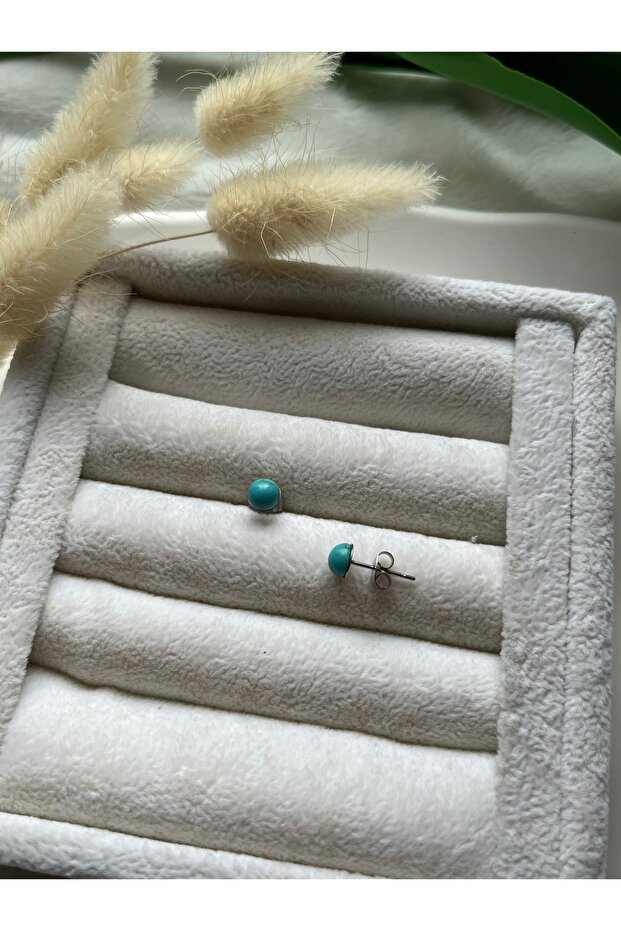 Turquoise Turquoise Stone Handmade Steel Silver Ball Earrings