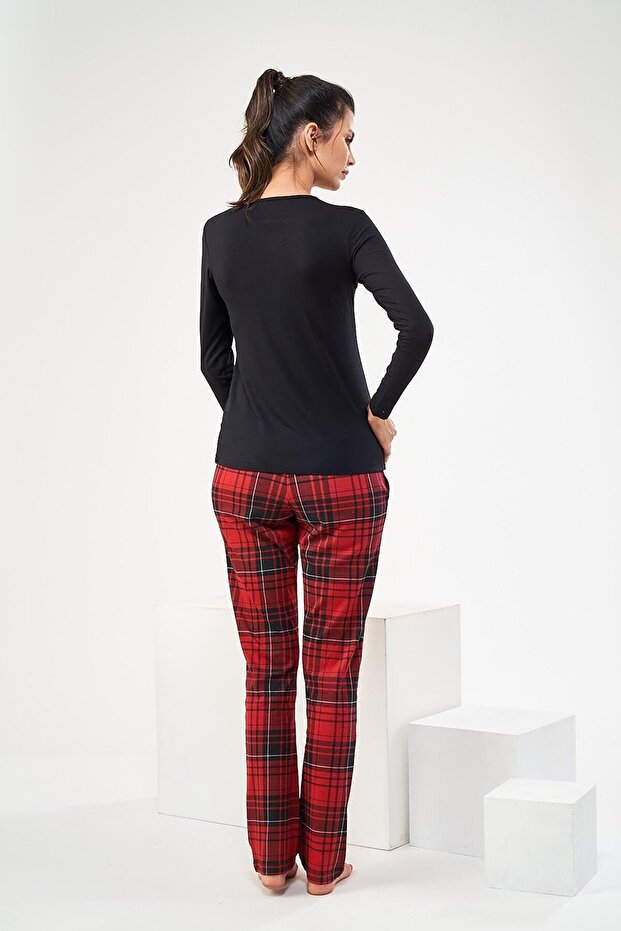 Pjs 22434 Kadın Patlı Ekose Pijama Takım - 7