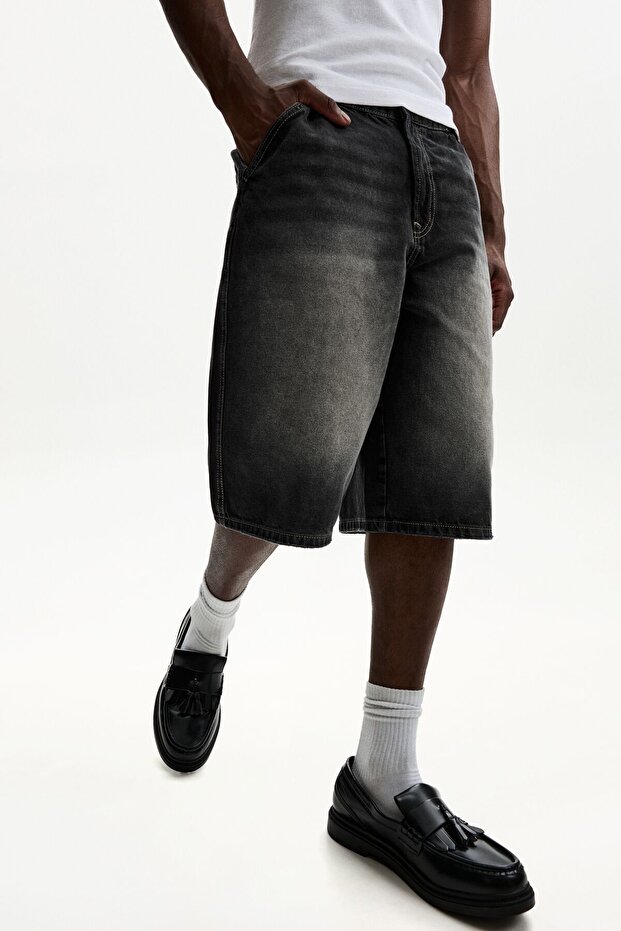 Denim skater bermuda şort - 4