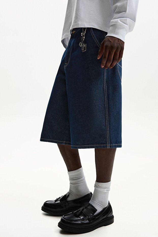 Denim skater bermuda şort - 4