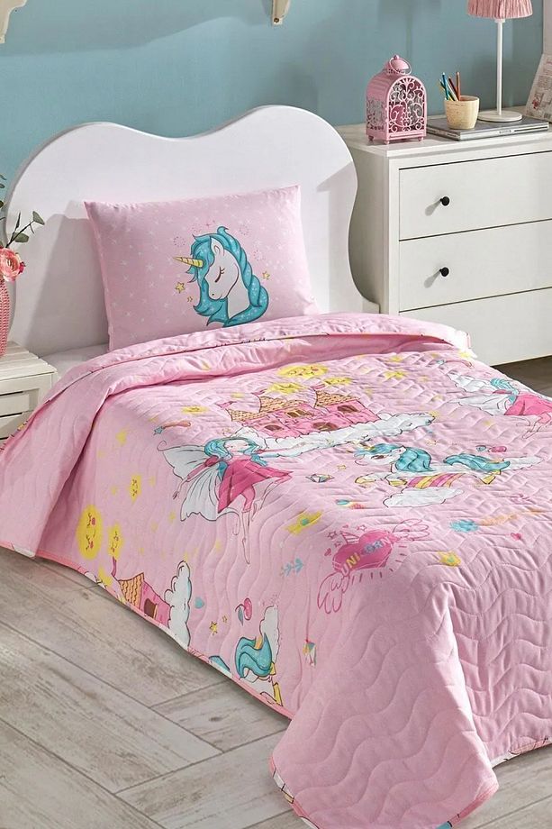 Kapitone Yatak Örtüsü Seti Tek Kişilik Unicorn Dreams Pembe - 2