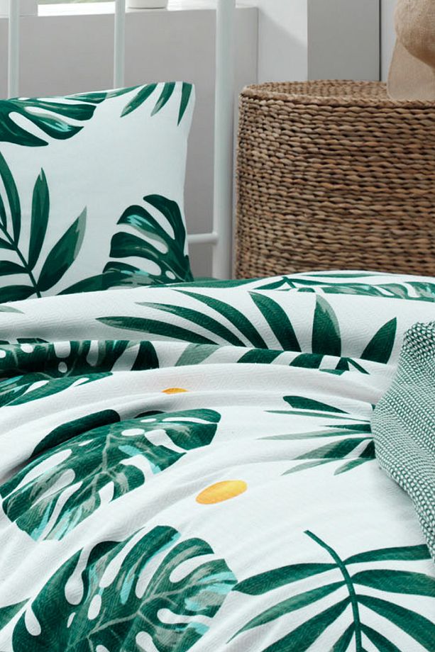 Tek Kişilik Baskılı Pike Takımı Monstera Yeşil - 3