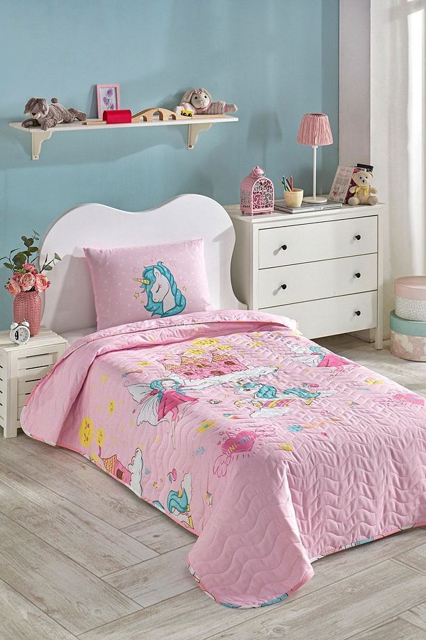 Kapitone Yatak Örtüsü Seti Tek Kişilik Unicorn Dreams Pembe - 1
