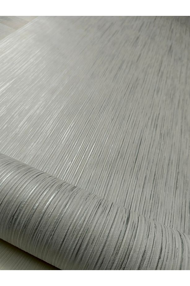 Açık Gri Gümüş Parlak Çizgili Silinebilir Kabartmalı Sade Duvar Kağıdı 5 M² - 3