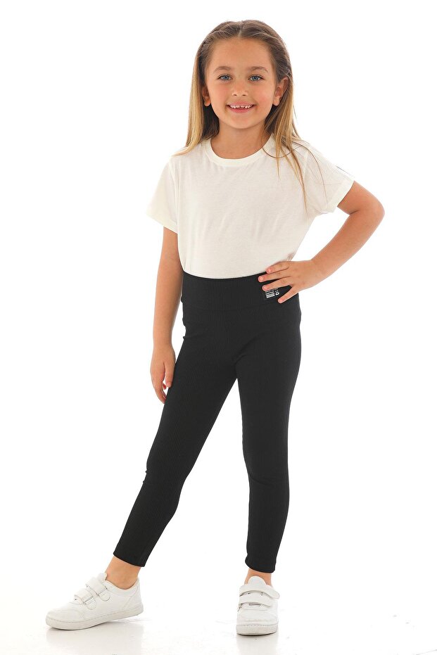 Corded Black Color Girl's Tights