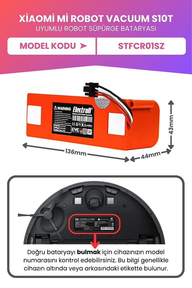 Xiaomi Mi Robot Vacuum S10t Batarya (MAKSİMUM KAPASİTE) 7000mah Robot Süpürge Pil Stfcr01sz - 2