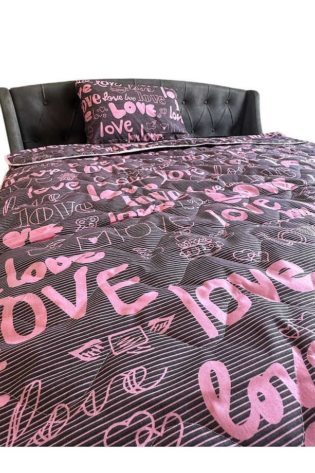 Tek Kişilik Genç Kapitoneli Pike | Yatak Örtü Seti- Love - 3