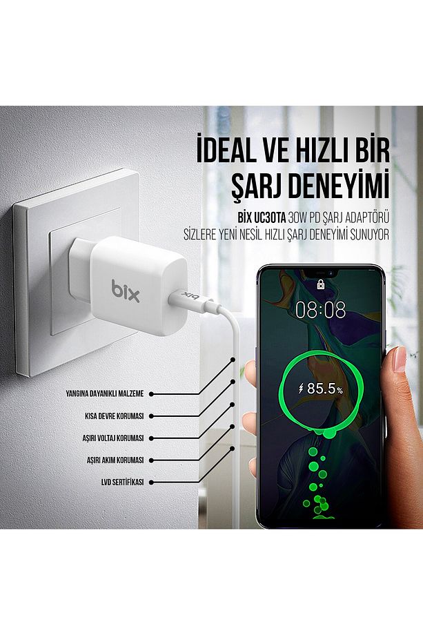 Bxuc30ta 30w Type-c Pd 3.0 Hızlı Şarj Adaptörü Ve 1 Metre 3a Type-c Şarj Kablosu Beyaz - 3