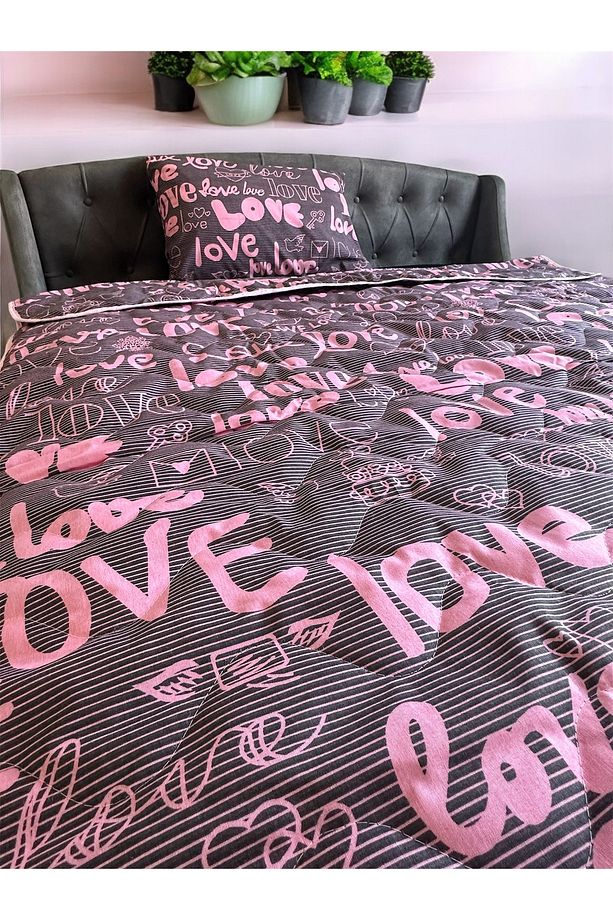 Tek Kişilik Genç Kapitoneli Pike | Yatak Örtü Seti- Love - 1