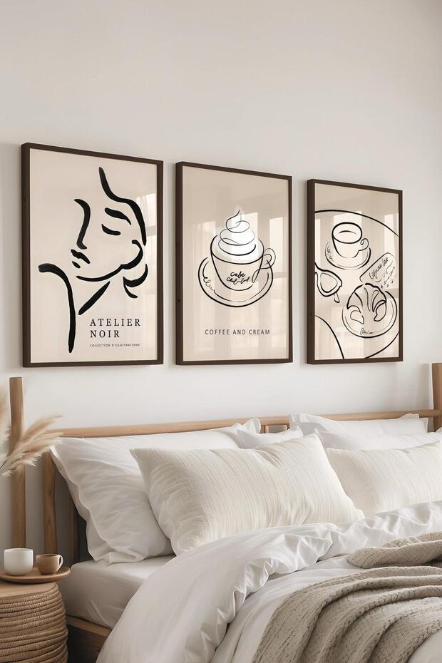 Siyah Çerçeveli Tablo Seti, Boho Mutfak Duvar Tablosu, 3 Adet Poster Seti, No:300767 - 3