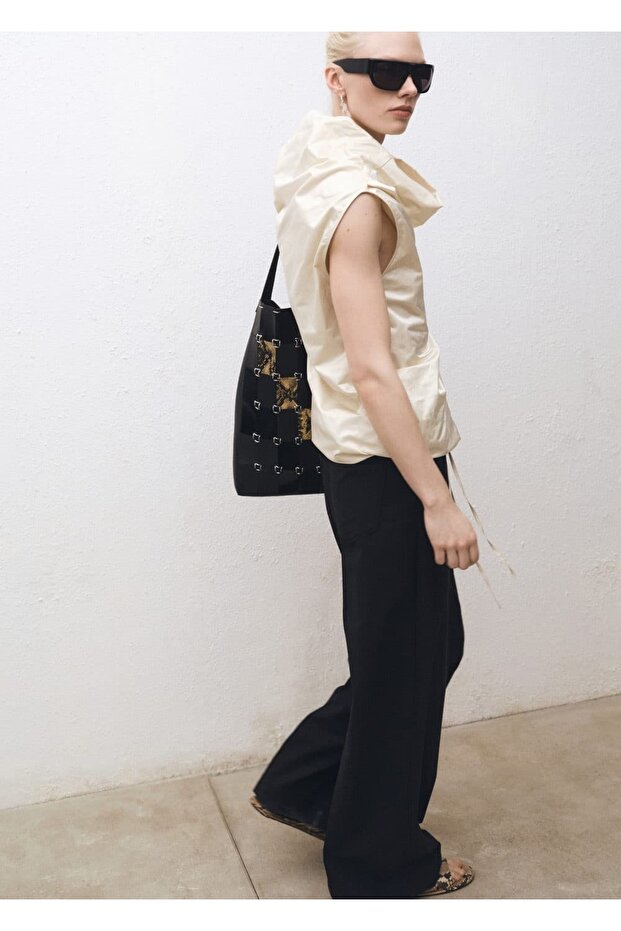 Drape yakalı pamuklu elbise - 6