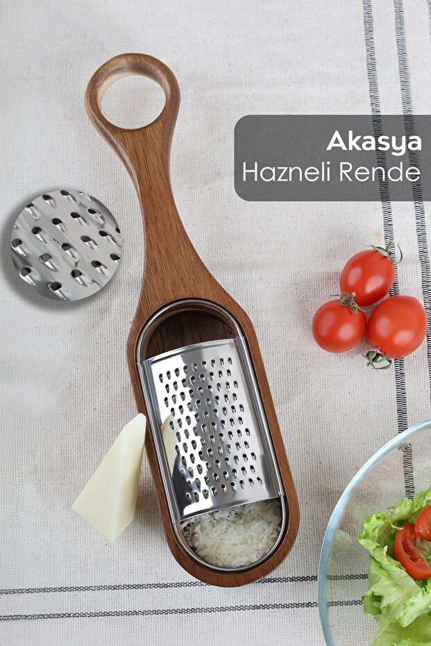 Acacia Handle Grater with Chamber - Cheese Lemon Ginger Garlic Grater Hand Grater