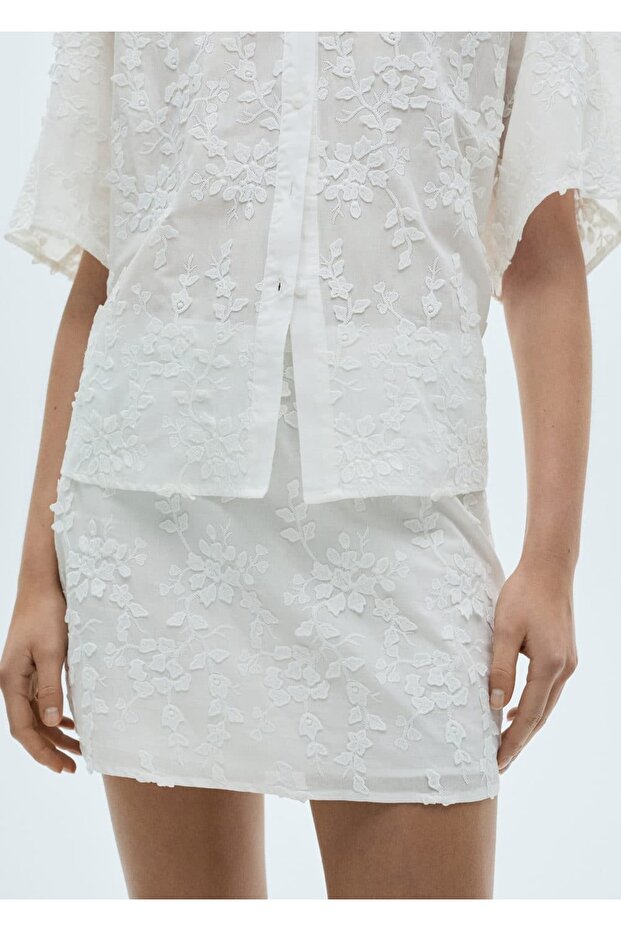 Çiçek işlemeli pamuklu etek - 1