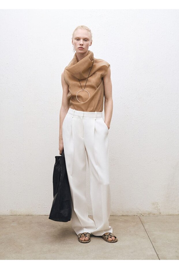 Asimetrik yakalı ipek bluz - 2