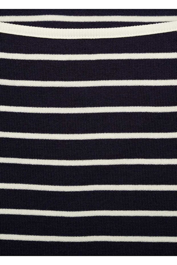 Çizgili kayık yaka tişört - 7