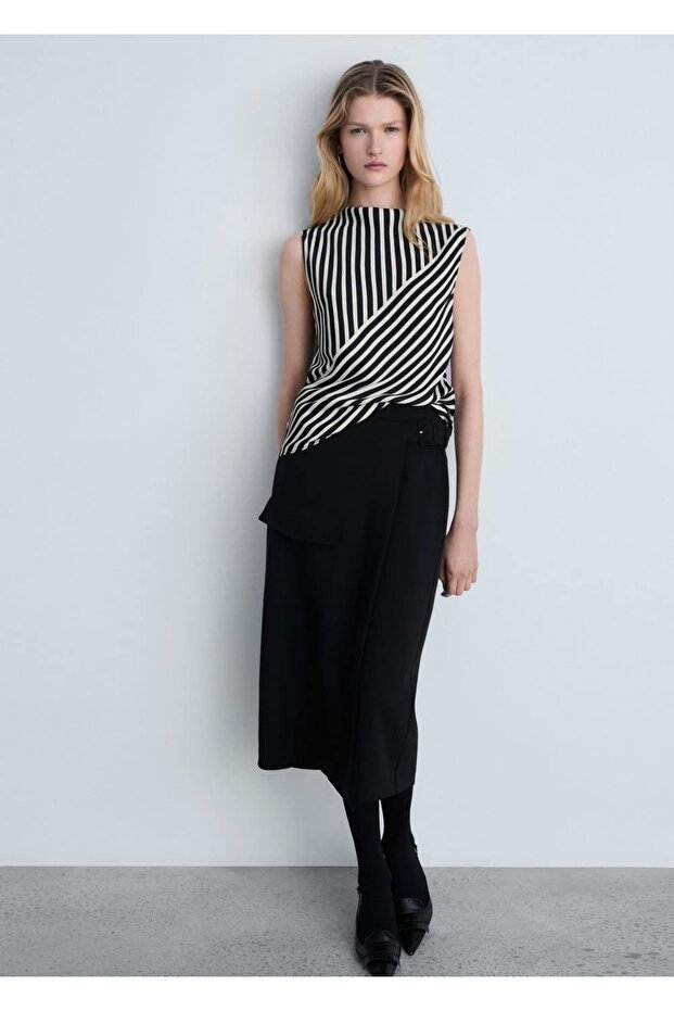 Çizgili Perkins yaka bluz - 2