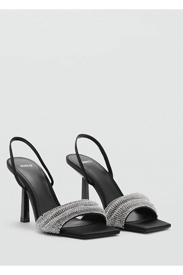 Strass taşlı topuklu sandalet - 1