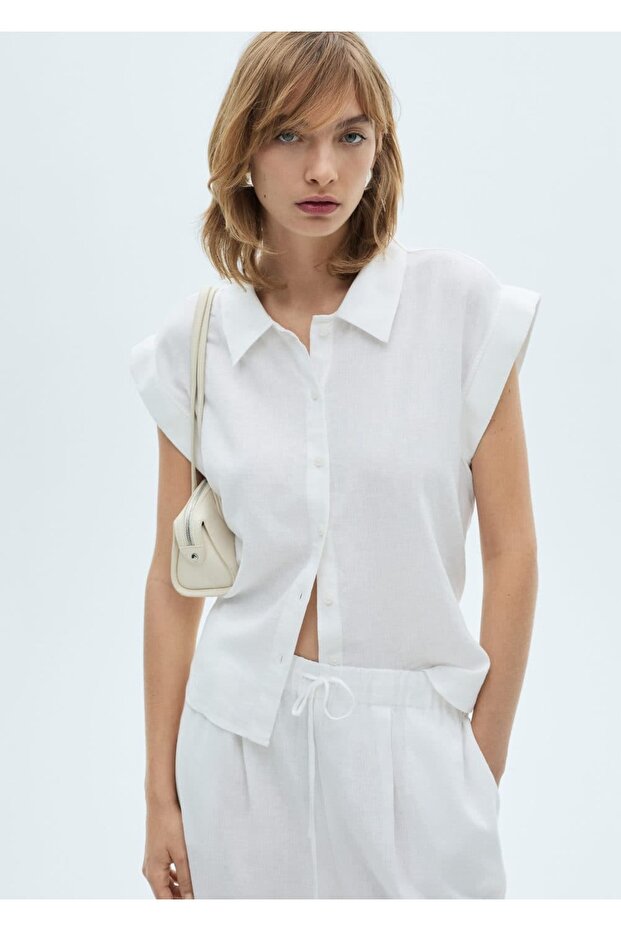 Dökümlü keten bluz - 1