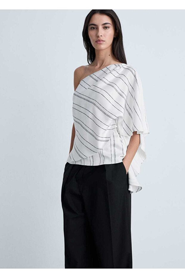 Çizgili asimetrik bluz - 5