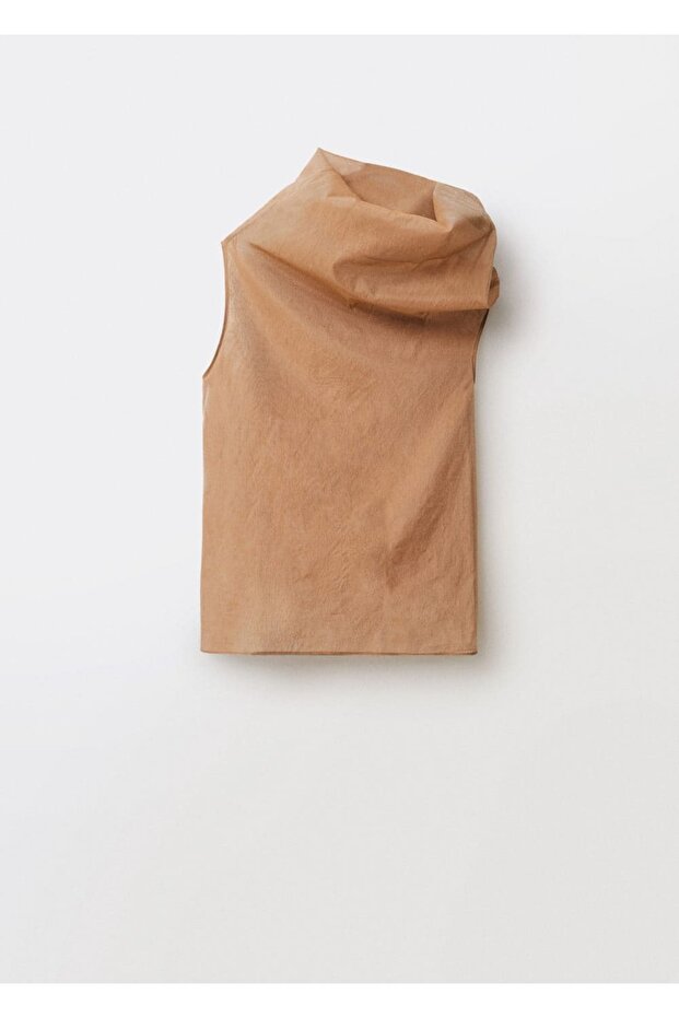 Asimetrik yakalı ipek bluz - 3