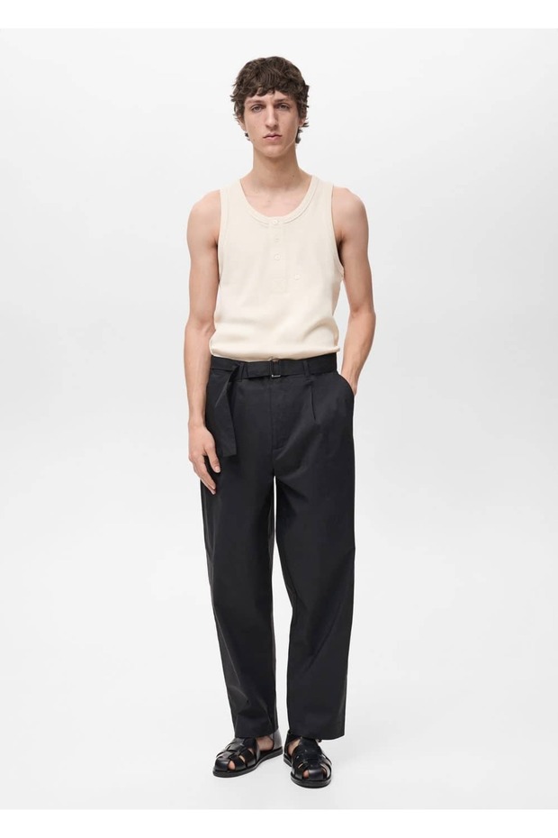 %100 pamuklu askılı düğmeli tişört - 2