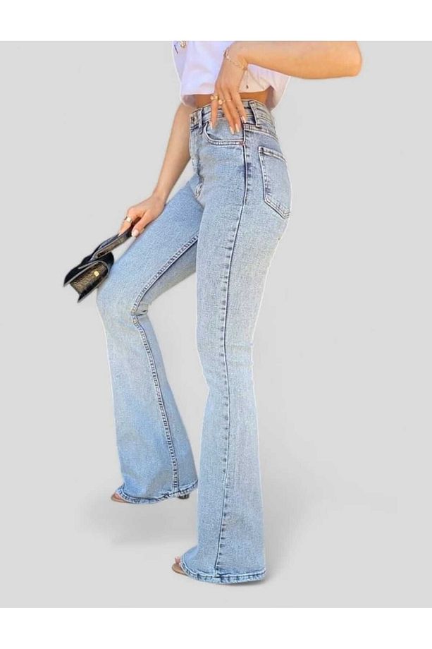 Jasmy Kadın Ispanyol Mavi Kar Yıkama Yüksek Bel Likralı Ekstra Esnek Flare Jeans Kot Pantolon - 6