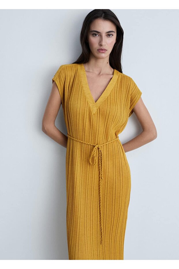 Pilili kemerli elbise - 1