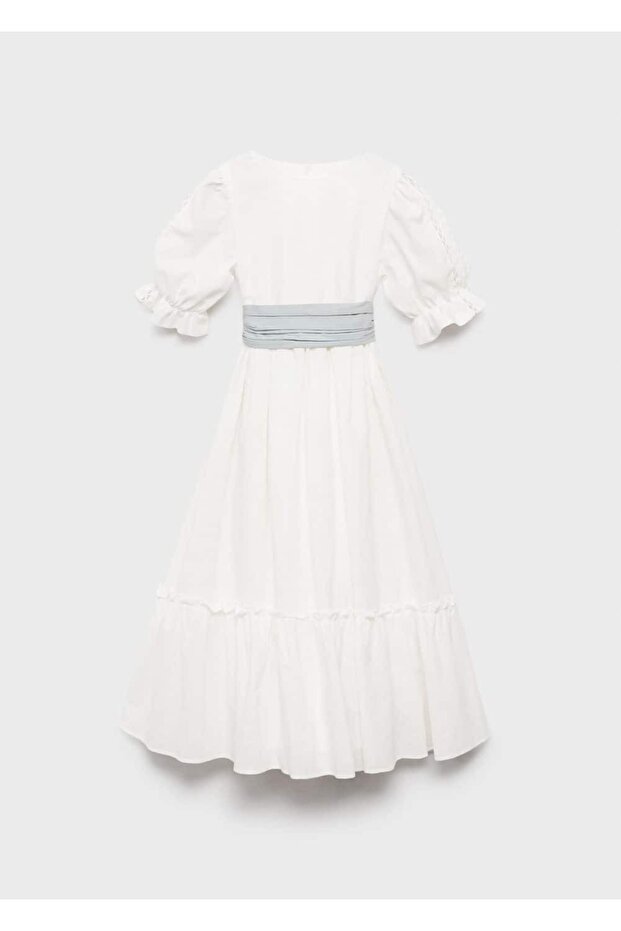 Volanlı Keten Elbise - 3