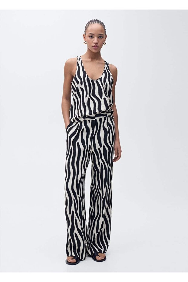 Zebra desenli askılı bluz - 2