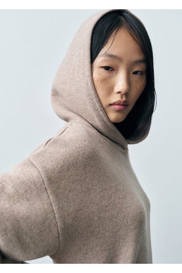 Yün karışımlı kapüşonlu kazak - 8