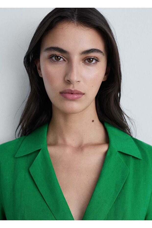 Kemerli keten elbise - 6