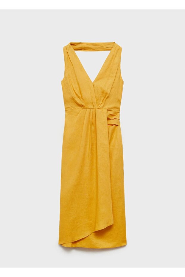 Keten pilili midi elbise - 3