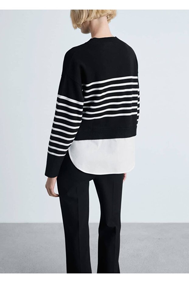 Kombiniert gestrickter Pullover mit Muster - 4