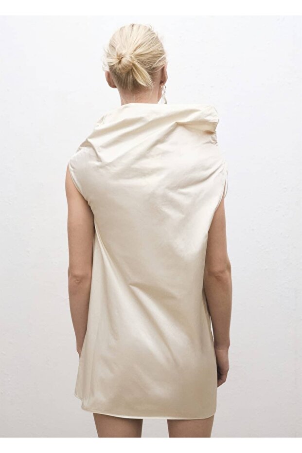Drape yakalı pamuklu elbise - 4