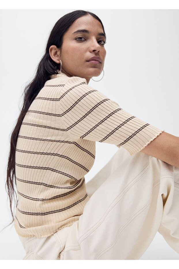 Perkins yakalı fitilli triko kazak - 7