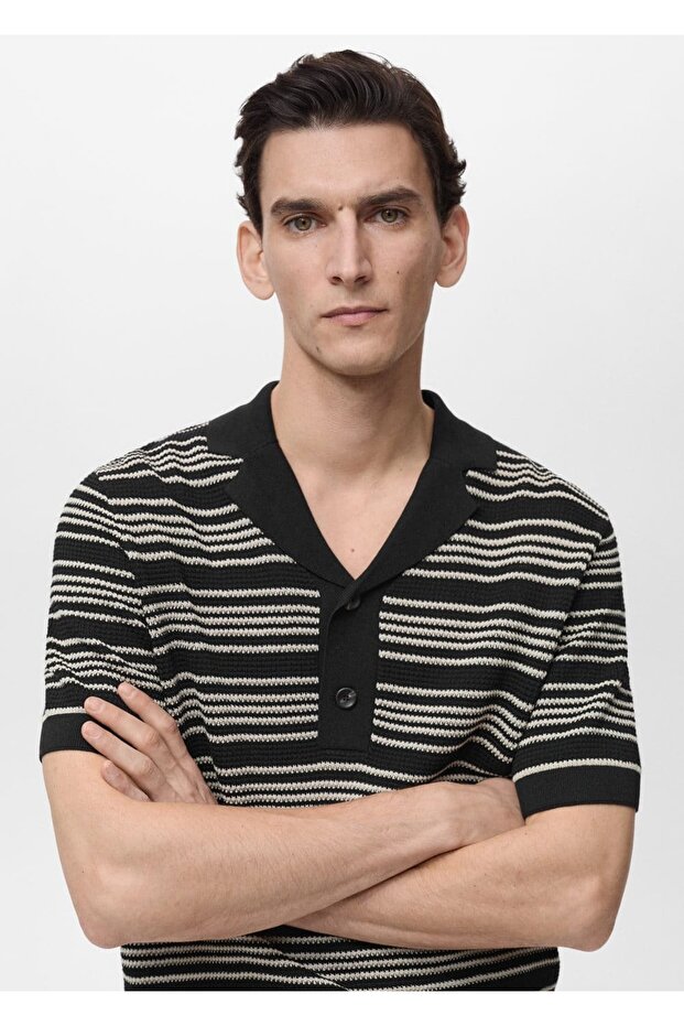 Triko çizgili polo gömlek - 8