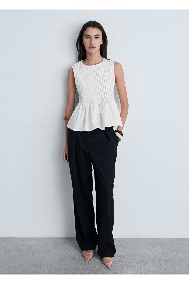 Pamuklu Pileli Bluz - 2