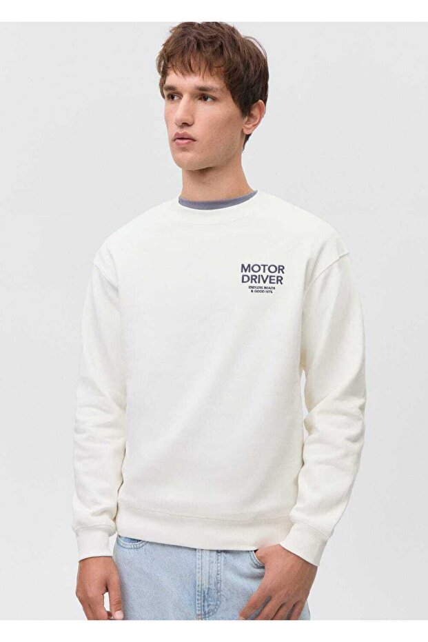 Desenli pamuklu mesajlı sweatshirt - 1