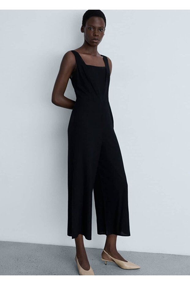 Straight Cut Linen Blend Jumpsuit