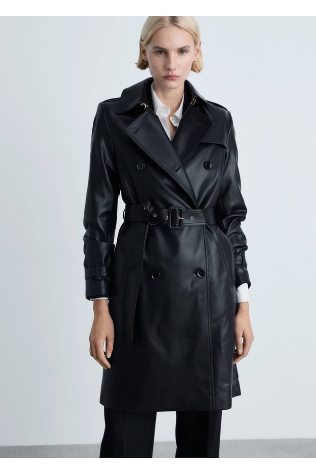 Deri görünümlü trençkot - 1