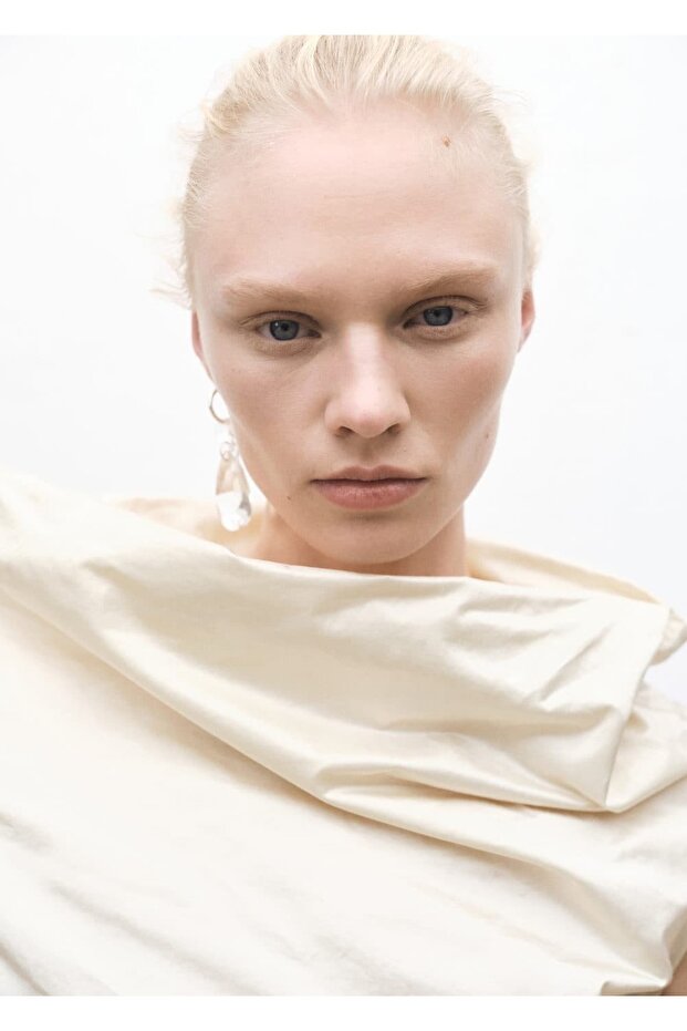 Drape yakalı pamuklu elbise - 1