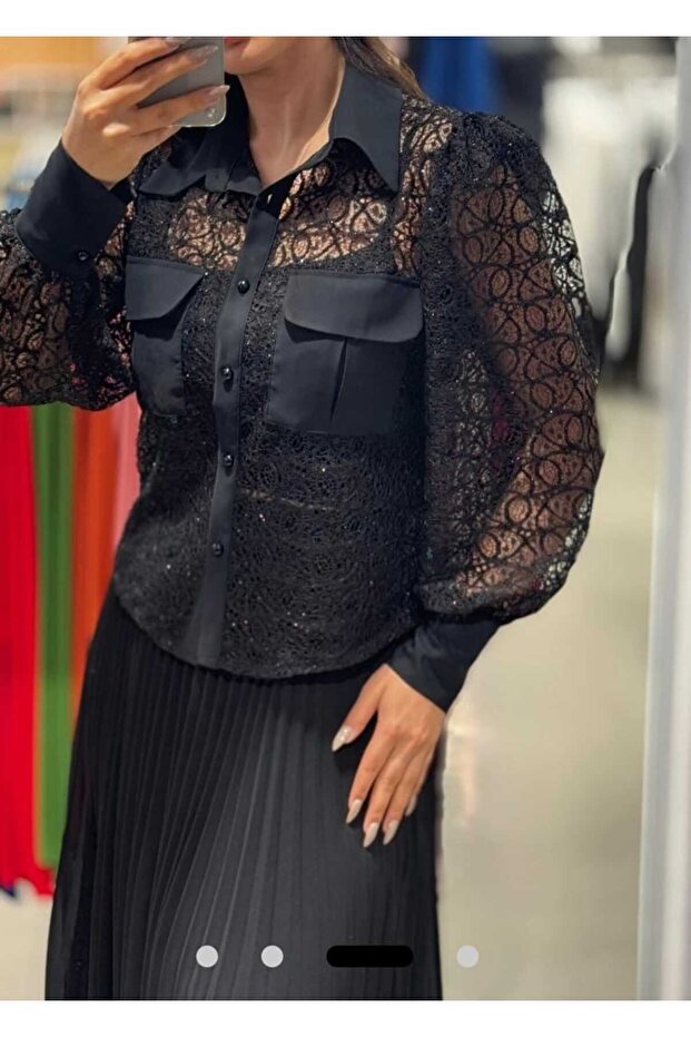 cep detaylı dantelgömlek - 1