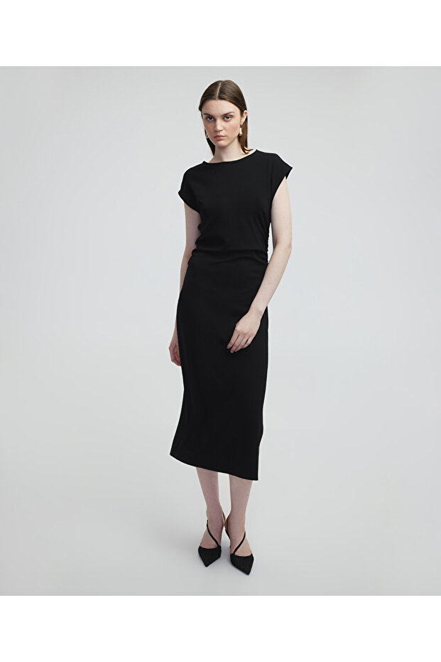 Drapeli örme elbise - 1