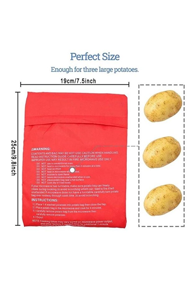 كيس خبز البطاطس المخبوزة في الميكروويف، احمر - 3