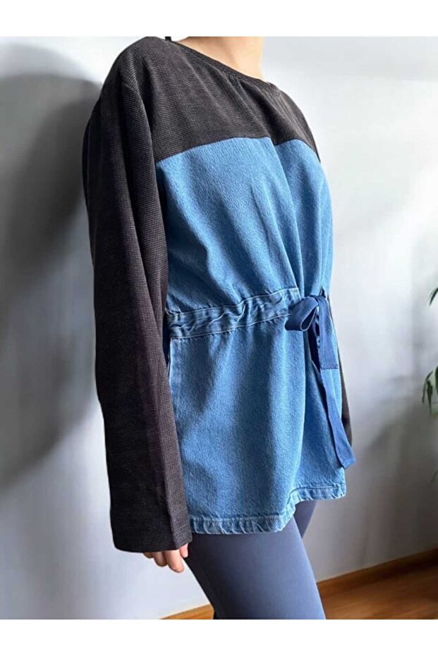 Kumaş Garnili Kot Sweatshirt - 7